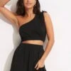 Jersey One Shoulder Crop Top - Black -Fashion Swimwear Store 54665 TO Black 1