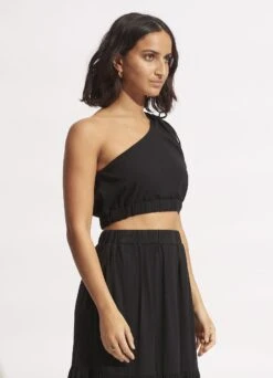 Jersey One Shoulder Crop Top - Black -Fashion Swimwear Store 54665 TO Black 4
