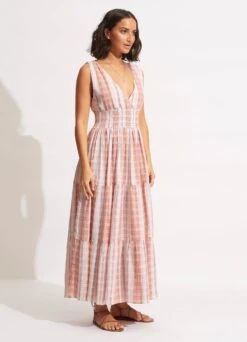 Textured Gingham Maxi Dress - Lilac -Fashion Swimwear Store 54678 DR Lilac 3