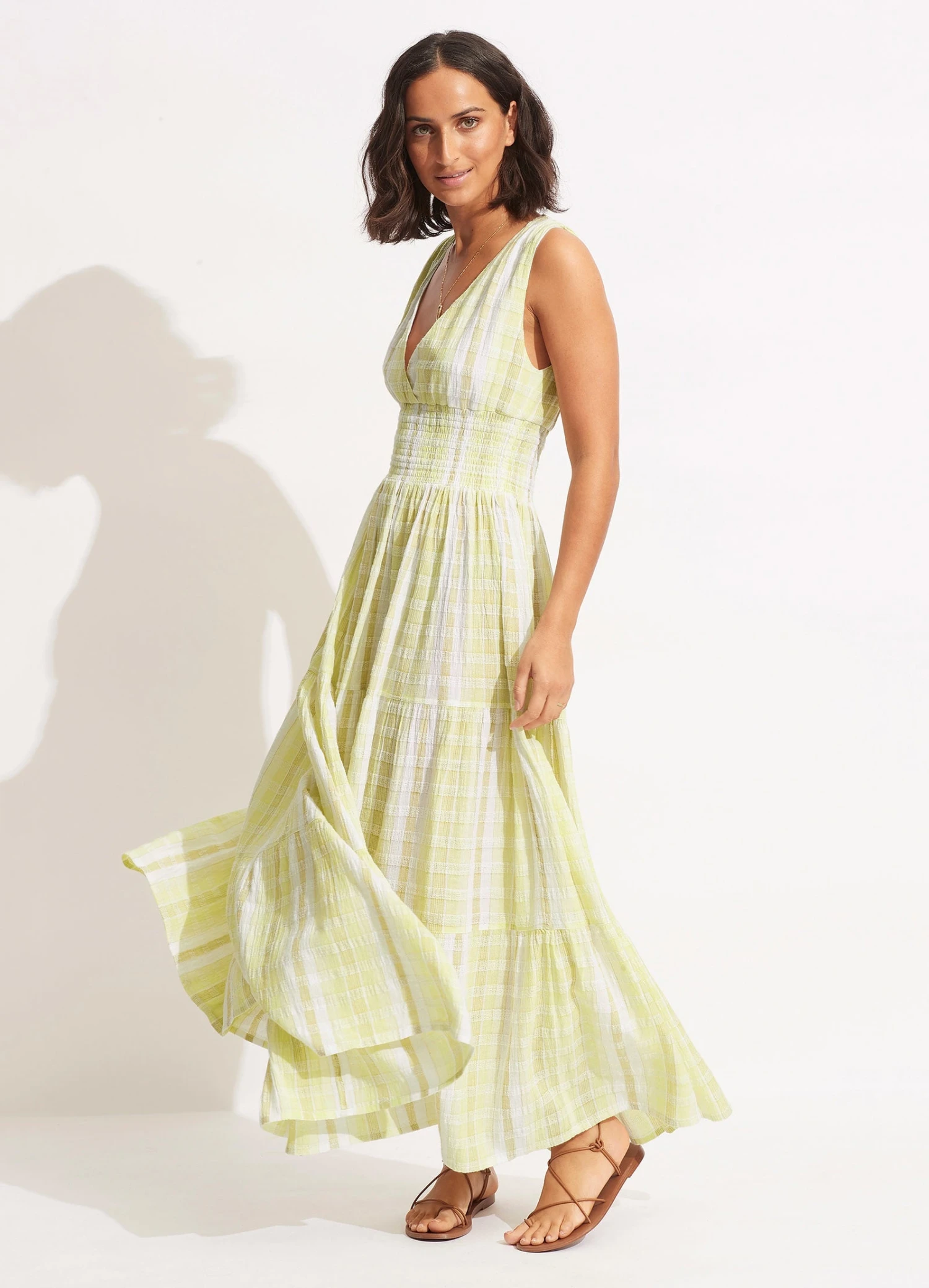 Textured Gingham Maxi Dress - Wild Lime 4 Textured Gingham Maxi Dress - Wild Lime - Image 2