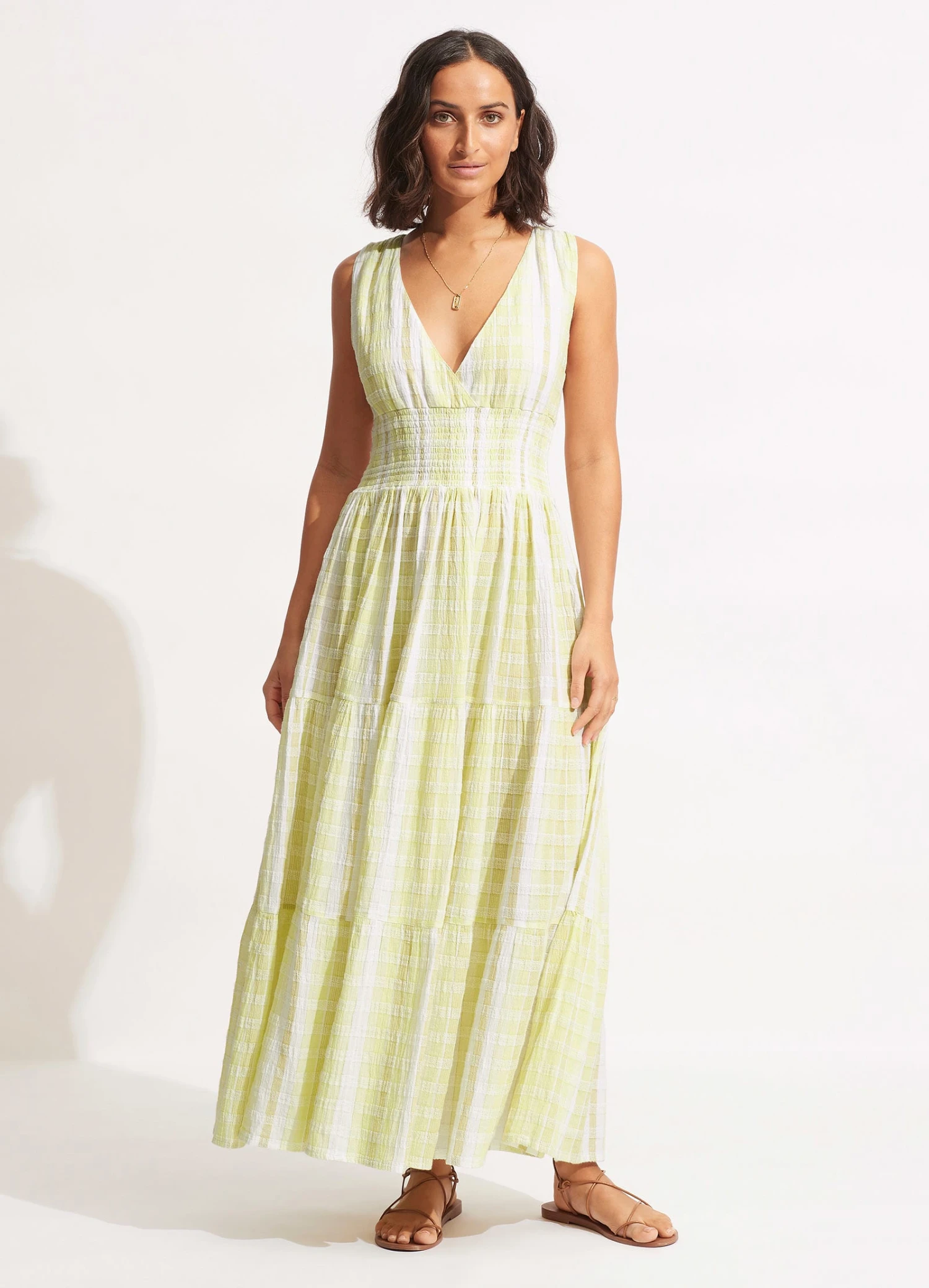 Textured Gingham Maxi Dress - Wild Lime 5 Textured Gingham Maxi Dress - Wild Lime - Image 3