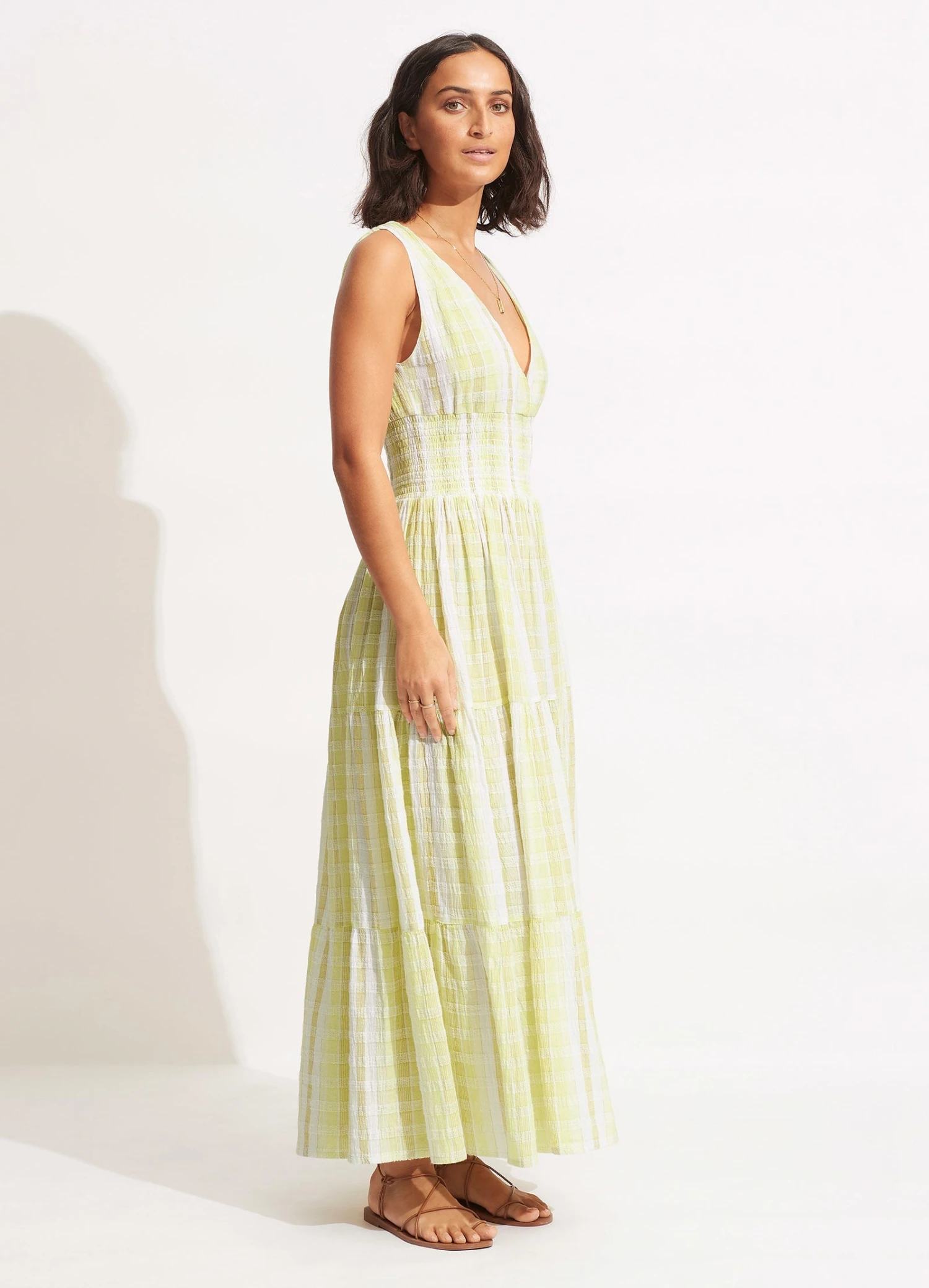Textured Gingham Maxi Dress - Wild Lime 6 Textured Gingham Maxi Dress - Wild Lime - Image 4