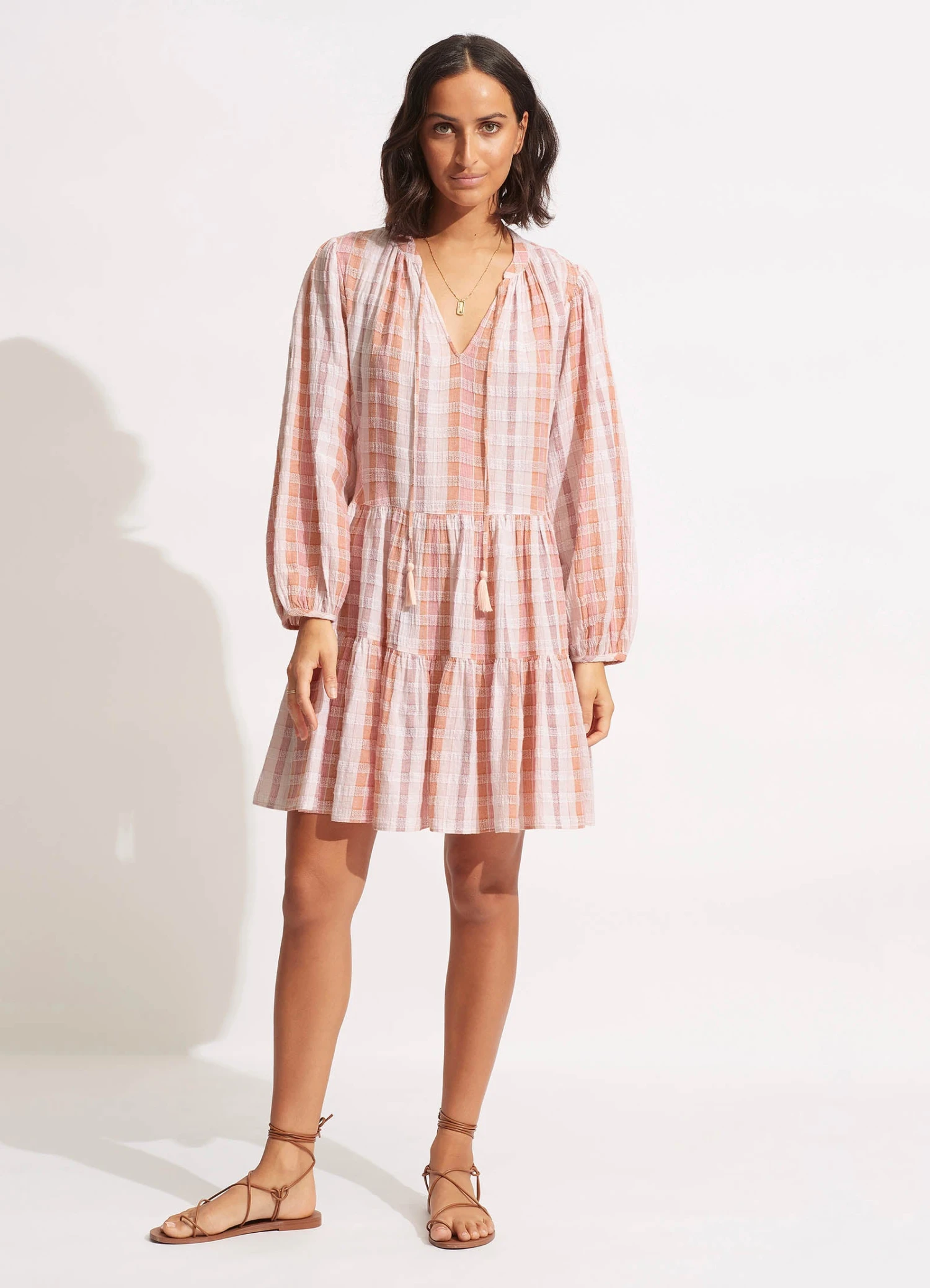 Textured Gingham Tiered Dress- Lilac 4 Textured Gingham Tiered Dress- Lilac - Image 2