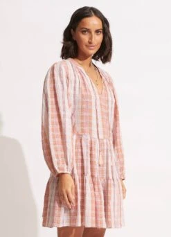 Textured Gingham Tiered Dress- Lilac 10 Textured Gingham Tiered Dress- Lilac -Fashion Swimwear Store 54679 DR Lilac 3