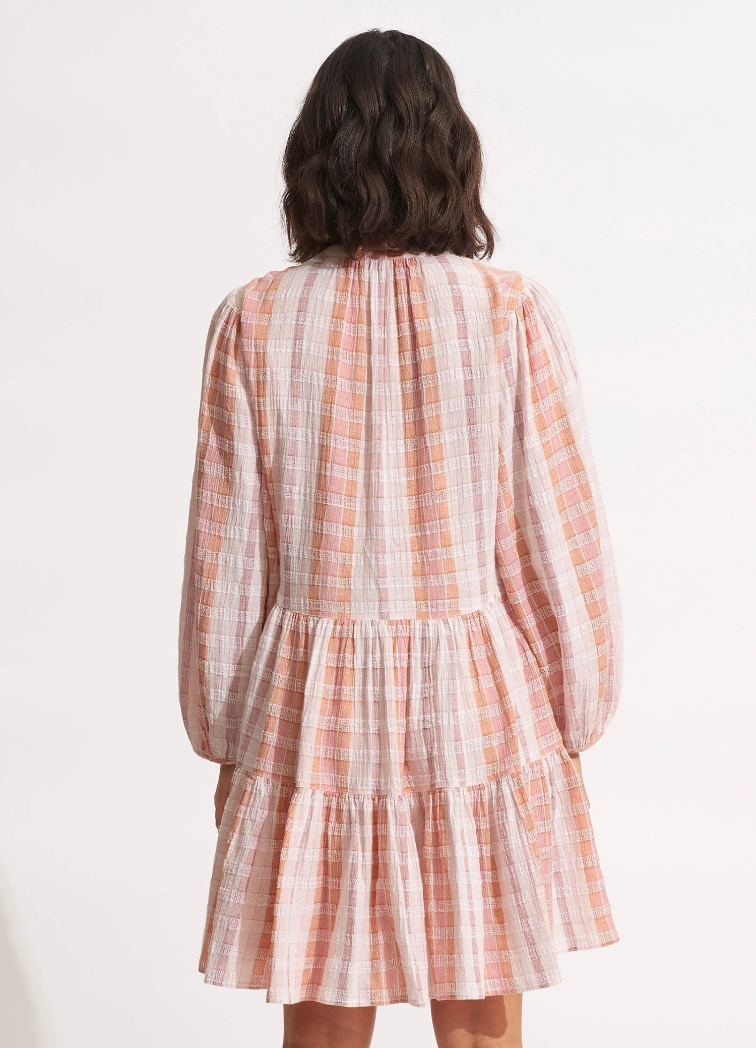 Textured Gingham Tiered Dress- Lilac 6 Textured Gingham Tiered Dress- Lilac - Image 4