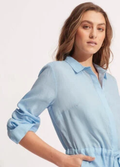 Linen Playsuit - Powder Blue -Fashion Swimwear Store 54701 PS PowderBlue 6