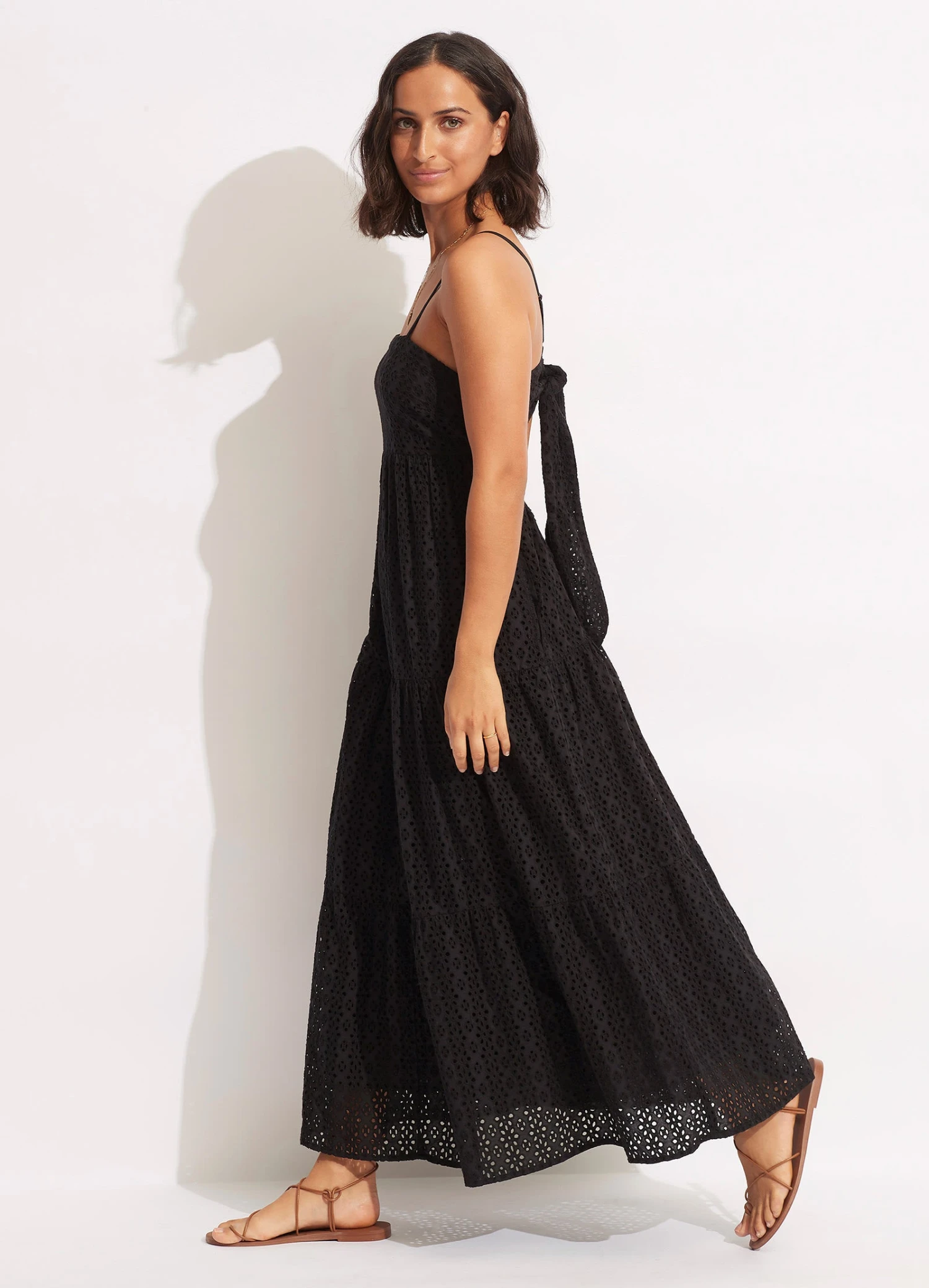 Broderie Anglaise Tiered Maxi Dress - Black 3 Broderie Anglaise Tiered Maxi Dress - Black