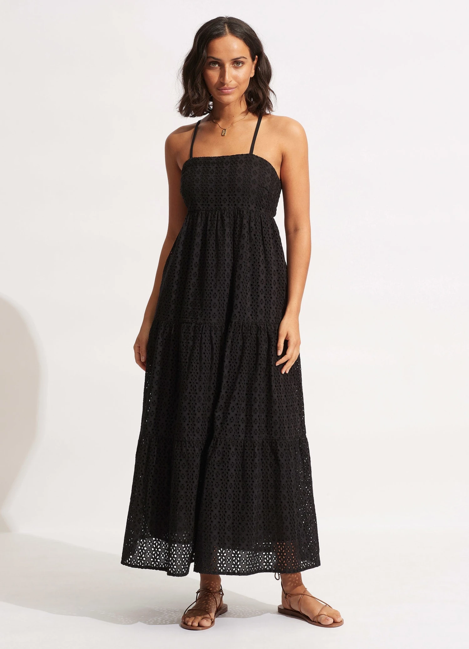 Broderie Anglaise Tiered Maxi Dress - Black 4 Broderie Anglaise Tiered Maxi Dress - Black - Image 2