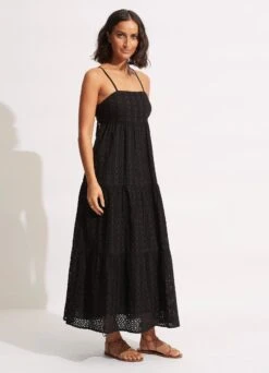 Broderie Anglaise Tiered Maxi Dress - Black 10 Broderie Anglaise Tiered Maxi Dress - Black -Fashion Swimwear Store 54713 DR Black 3