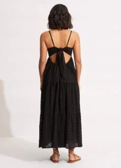 Broderie Anglaise Tiered Maxi Dress - Black 11 Broderie Anglaise Tiered Maxi Dress - Black -Fashion Swimwear Store 54713 DR Black 4