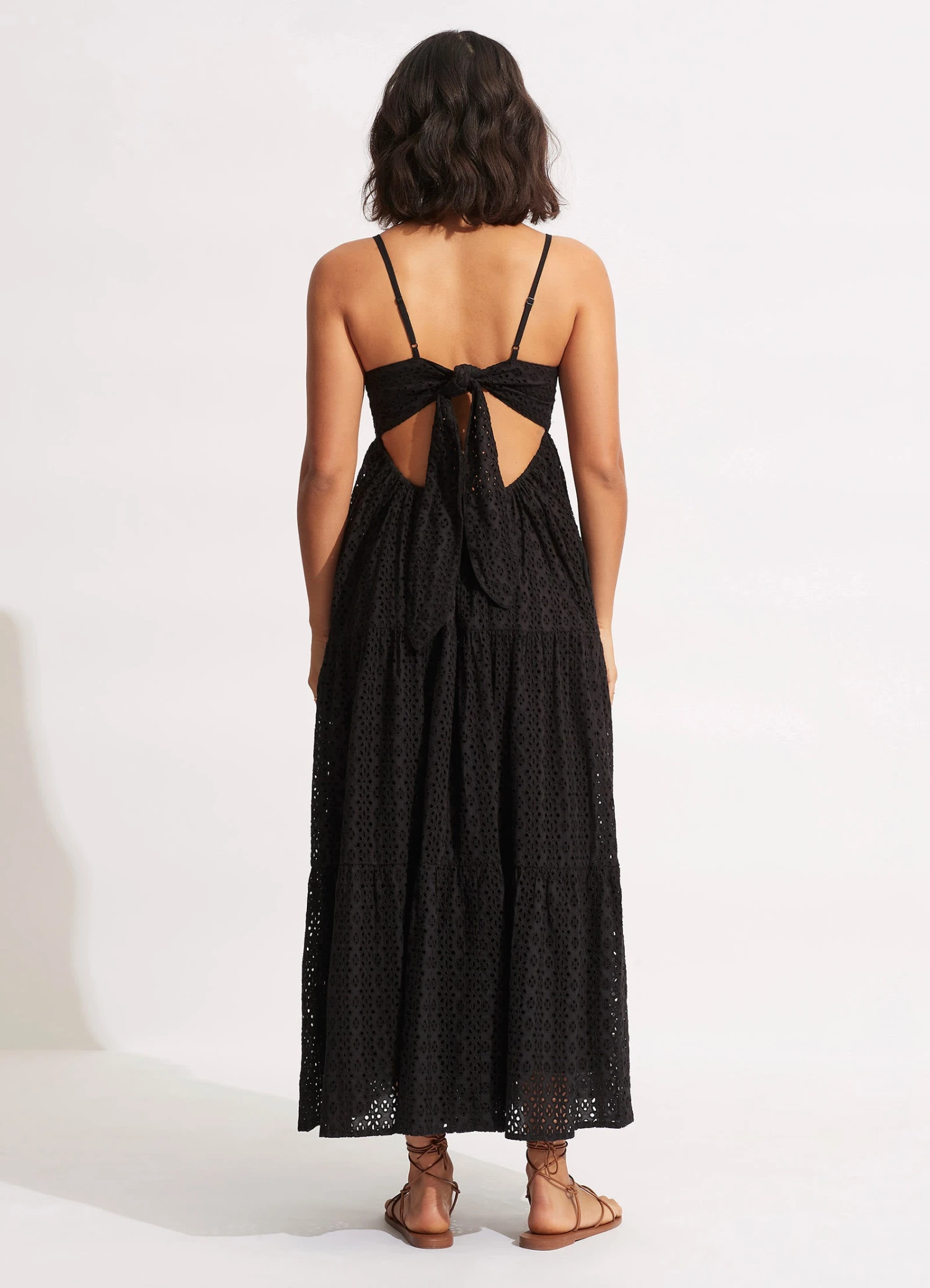 Broderie Anglaise Tiered Maxi Dress - Black 6 Broderie Anglaise Tiered Maxi Dress - Black - Image 4