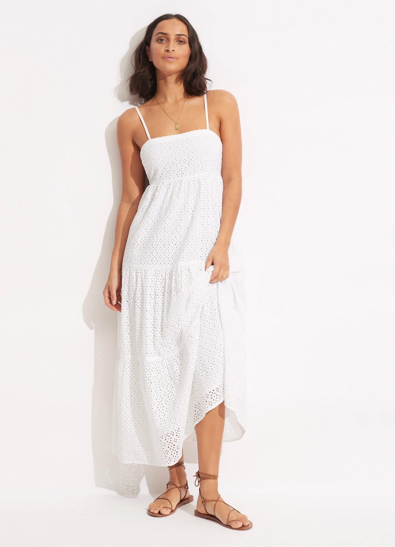 Broderie Anglaise Tiered Maxi Dress - White 3 Broderie Anglaise Tiered Maxi Dress - White