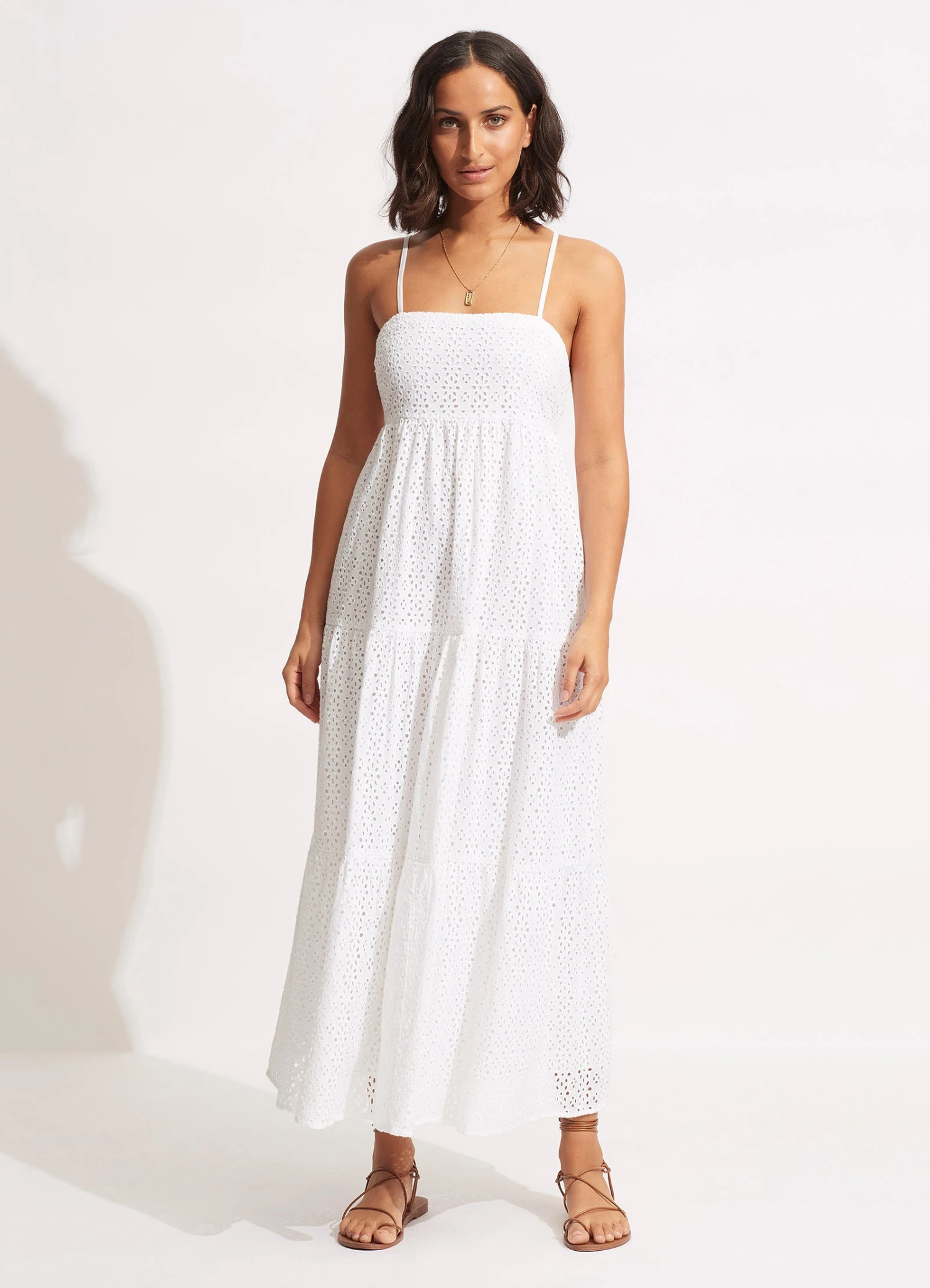 Broderie Anglaise Tiered Maxi Dress - White 4 Broderie Anglaise Tiered Maxi Dress - White - Image 2