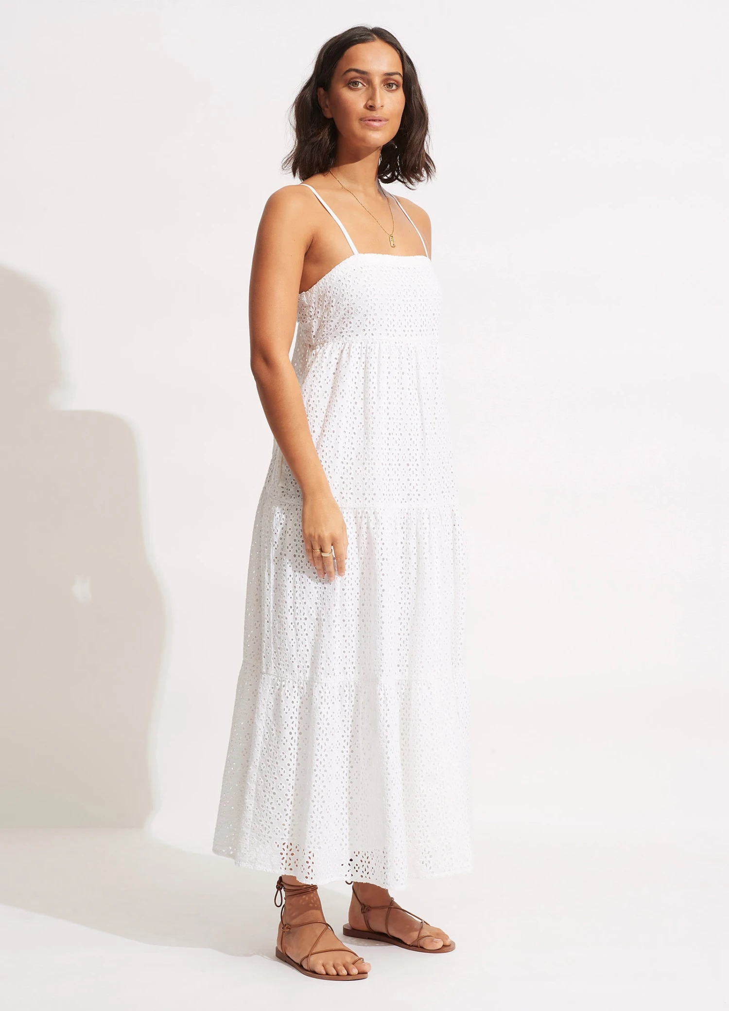 Broderie Anglaise Tiered Maxi Dress - White 5 Broderie Anglaise Tiered Maxi Dress - White - Image 3