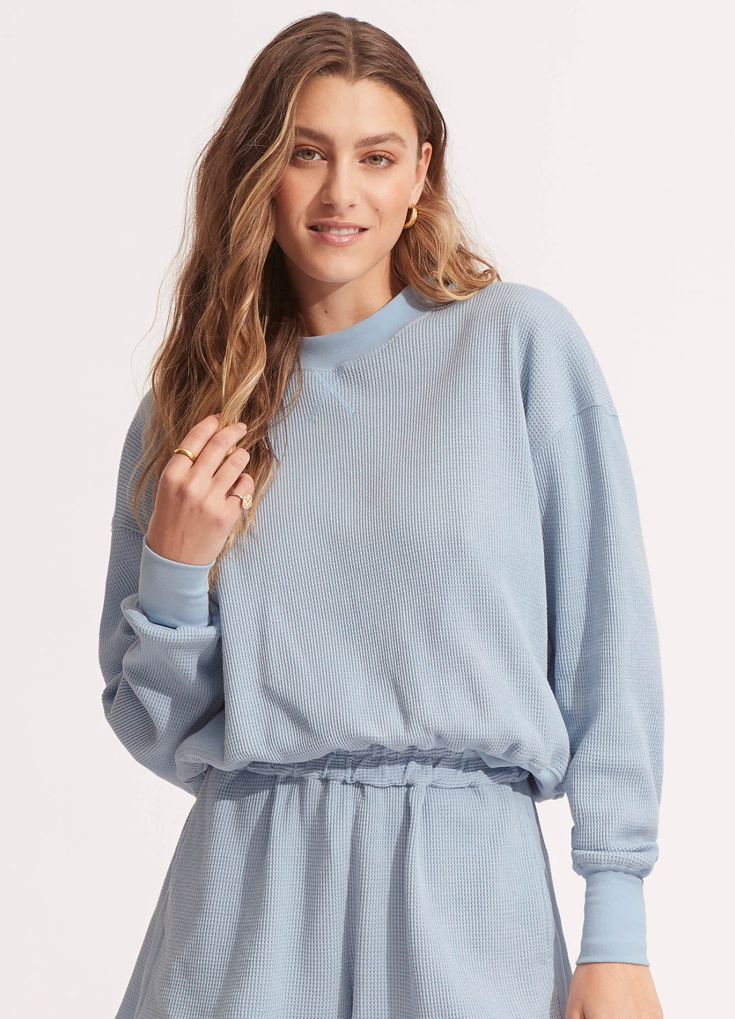 Waffle Sweat Top - Powder Blue 3 Waffle Sweat Top - Powder Blue