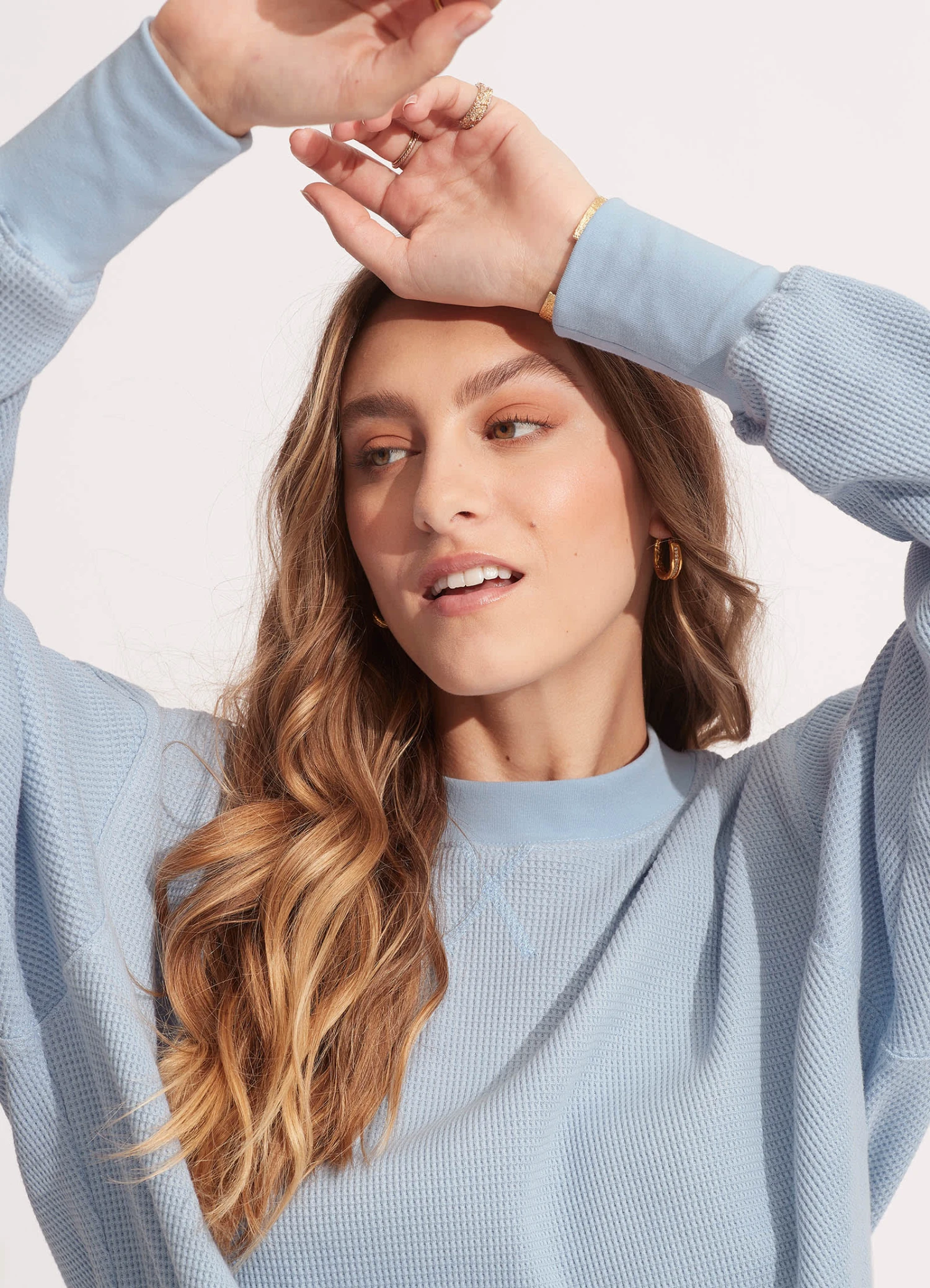 Waffle Sweat Top - Powder Blue 7 Waffle Sweat Top - Powder Blue - Image 5