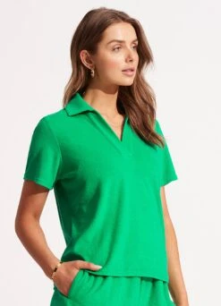Terry Polo Top - Green -Fashion Swimwear Store 54760 TO Green 3