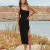 Second Wave One Shoulder Midi Dress - Black -Fashion Swimwear Store 54804 DR Black 1