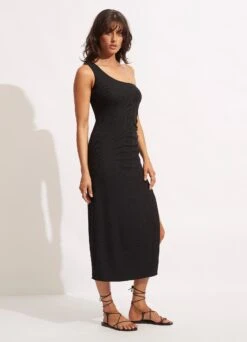 Second Wave One Shoulder Midi Dress - Black -Fashion Swimwear Store 54804 DR Black 4