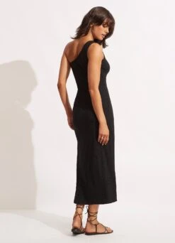 Second Wave One Shoulder Midi Dress - Black -Fashion Swimwear Store 54804 DR Black 5