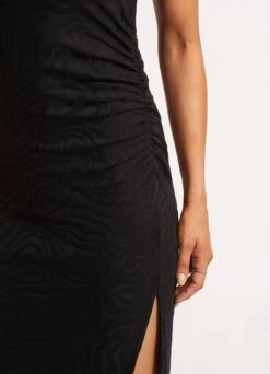 Second Wave One Shoulder Midi Dress - Black -Fashion Swimwear Store 54804 DR Black 6