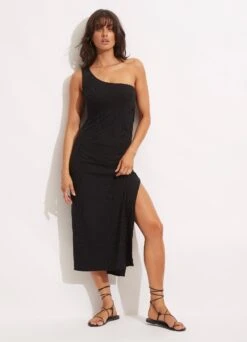 Second Wave One Shoulder Midi Dress - Black -Fashion Swimwear Store 54804 DR Black 7 99572ec2 d9ae 4565 9c0d c6f3835390f4
