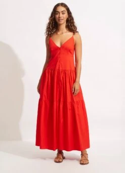 Poplin Maxi Dress - Red 9 Poplin Maxi Dress - Red -Fashion Swimwear Store 54817 DR Red 2