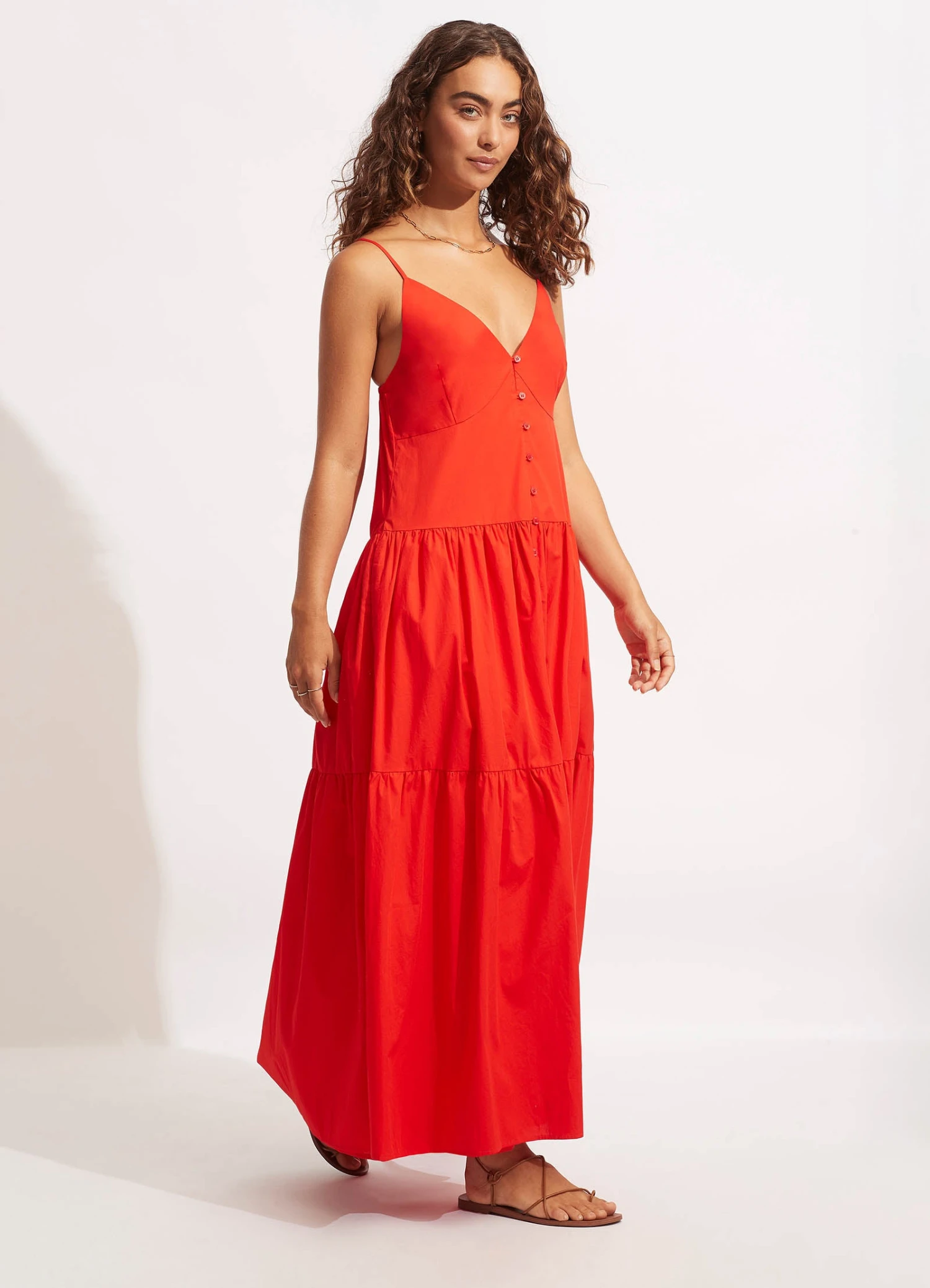 Poplin Maxi Dress - Red 5 Poplin Maxi Dress - Red - Image 3