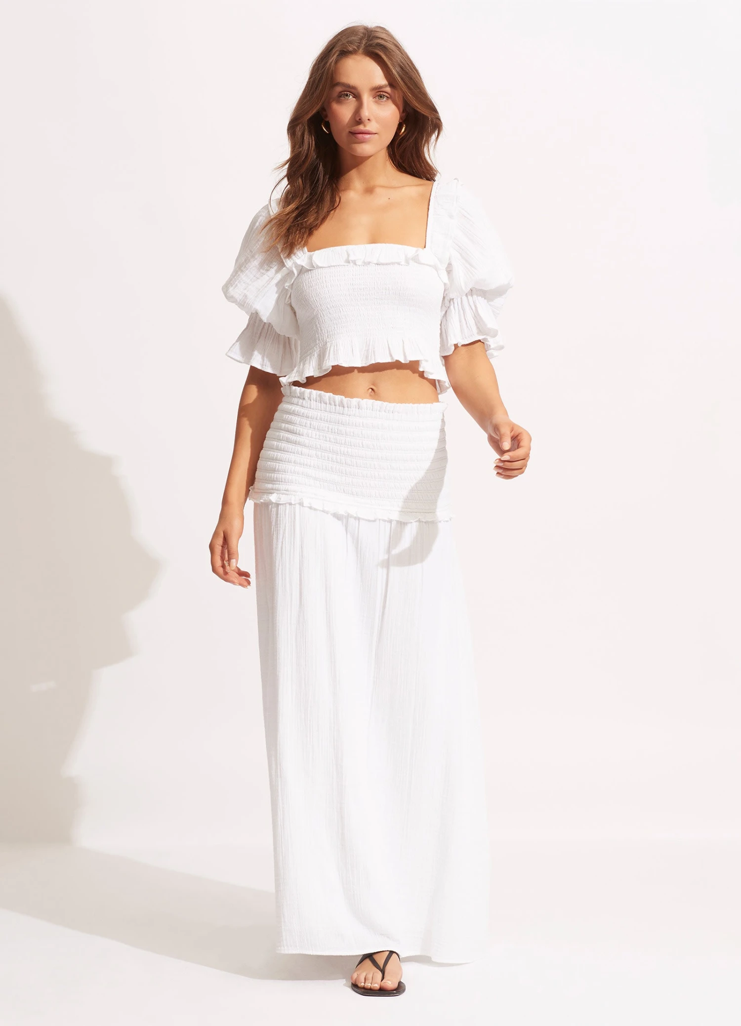 Caspian Shirring Top - White 3 Caspian Shirring Top - White