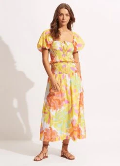 Palm Springs Shirring Skirt - Lime Light -Fashion Swimwear Store 54887 SK Limelight 4