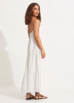 Embroidery Tiered Dress - White -Fashion Swimwear Store 54915 DR White 3