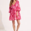 Tie Dye Tier Mini Dress - Rose Pink -Fashion Swimwear Store 54985 DR RosePink 3