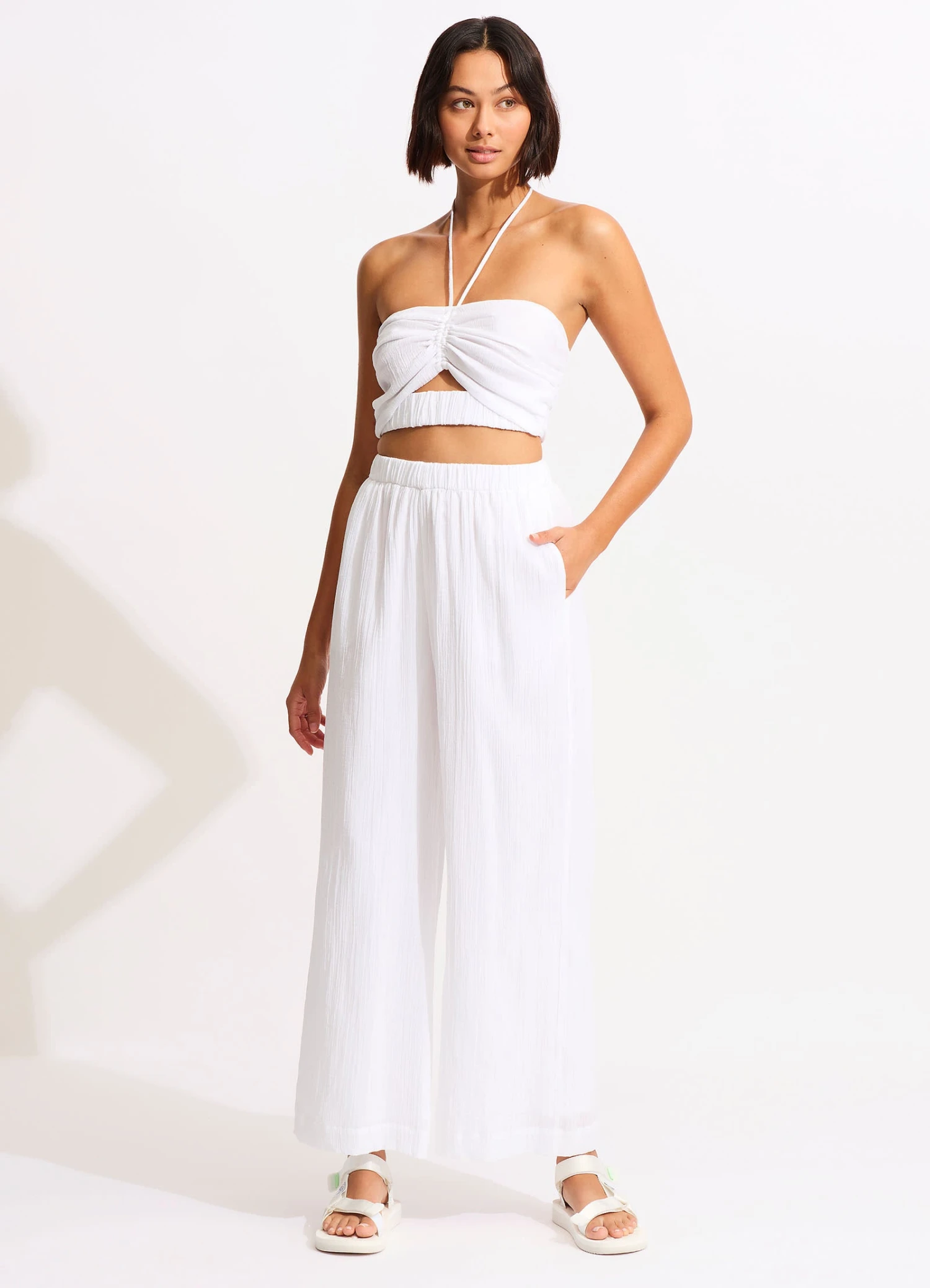Crinkle Crop Top - White 4 Crinkle Crop Top - White - Image 2