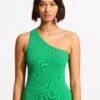 Sea Skin Rib One Shoulder Top - Green -Fashion Swimwear Store 55108 KN Green 3