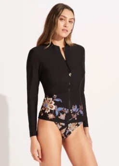 Silk Road Long Sleeve Rash Vest - Black -Fashion Swimwear Store 60203 020 Black 5