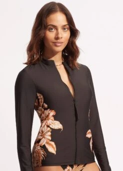 Castaway Long Sleeve Sunvest - Black -Fashion Swimwear Store 60203 980 Black 3