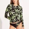 Palm Paradise Long Sleeve Sunvest - Black 2 Palm Paradise Long Sleeve Sunvest - Black -Fashion Swimwear Store 60278 028 Black 3
