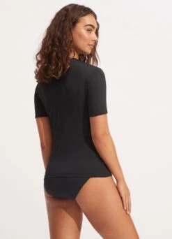 Seafolly Collective Short Sleeve Sunvest - Black -Fashion Swimwear Store 60280 942 Black 6