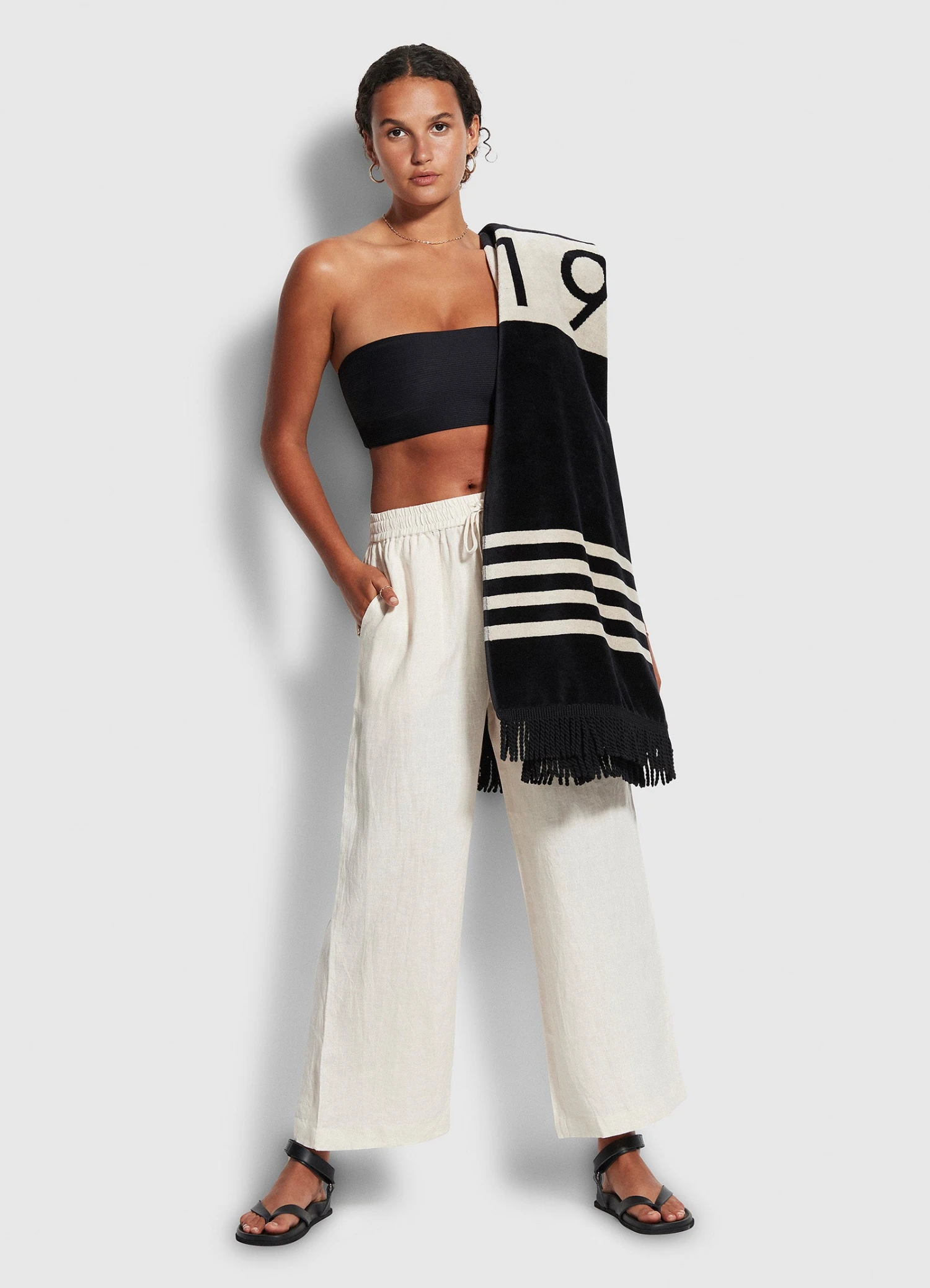 Folly Stripe Towel - Black 4 Folly Stripe Towel - Black - Image 2